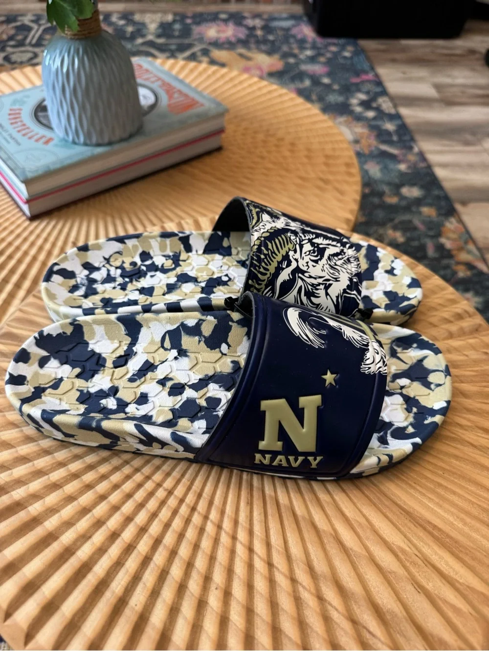 Hype Co Slider Sandal Naval Academy Navy white green NWOT Shower Beach Shoes